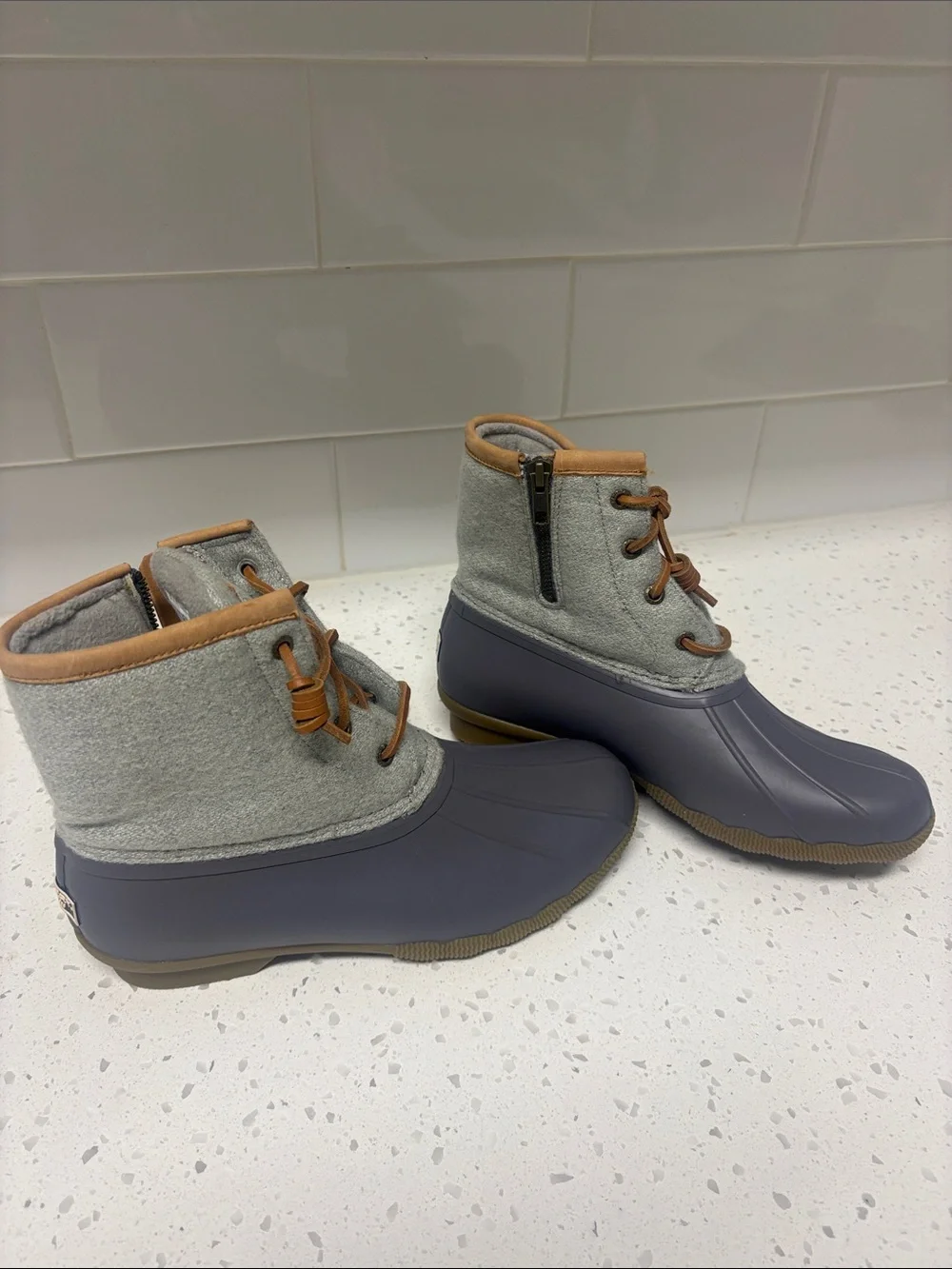 Sperry Gray and Tan Duck-Style Boots